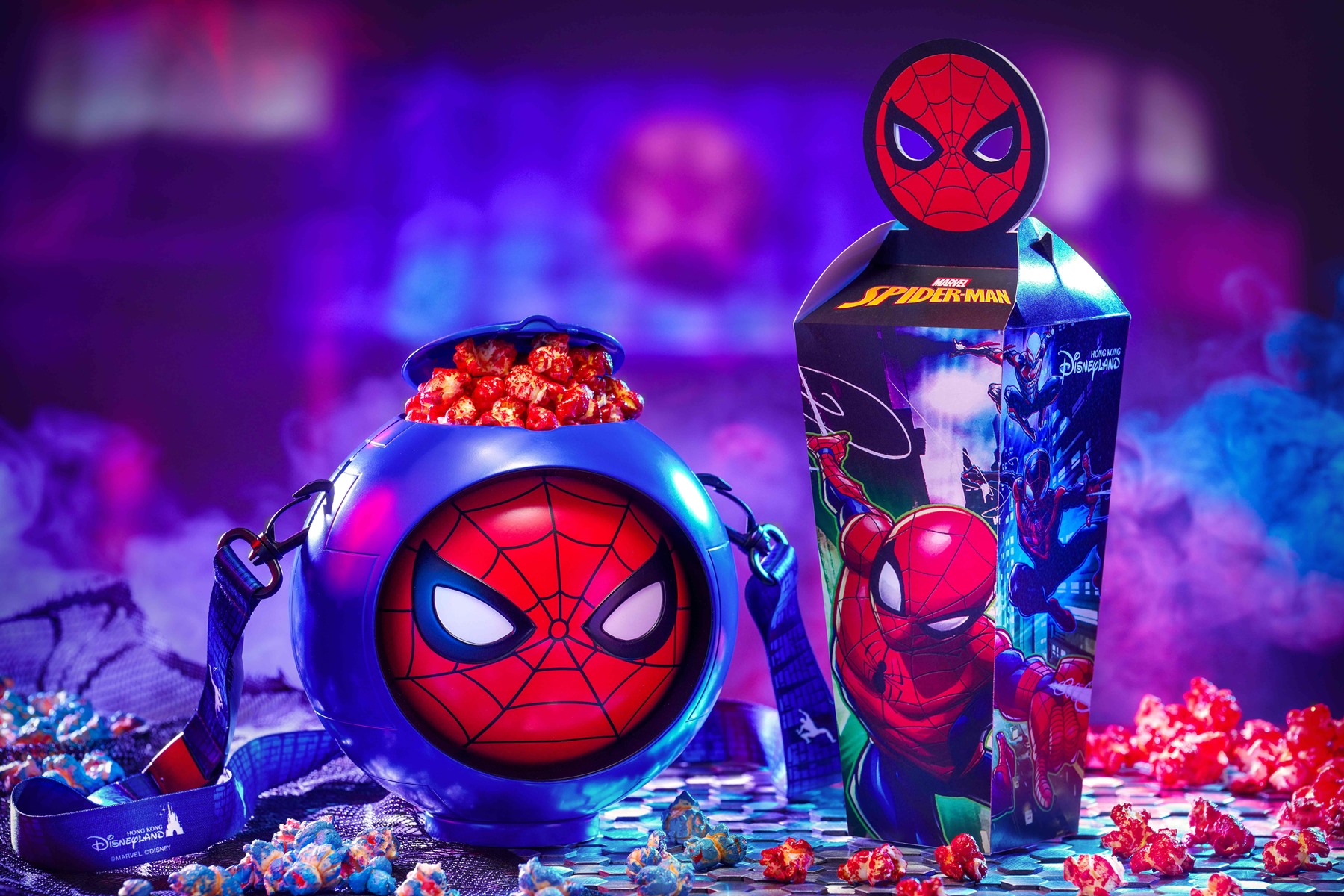 HKDL Marvel F B Spiderman Popcorn Bucket Stawberry Blueberry Flavored Popcorn with box 0